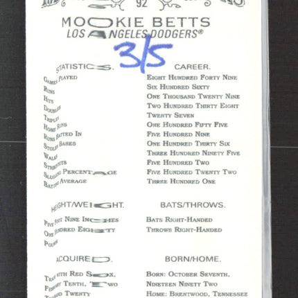 2021 Topps Allen & Ginter Mookie Betts #92 Red Mini 3/5
