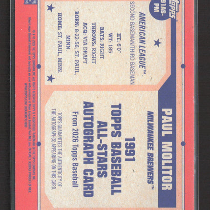 2026 Topps 75 Years of Baseball All-Stars Paul Molitor #91AS-PM 53/99 Auto