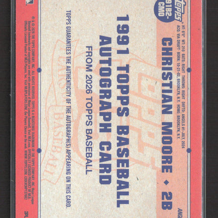 2026 Topps 1991 Topps Baseball Christian Moore #91BA-CMO Gold RC 29/50 Auto