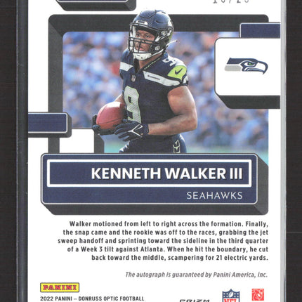 2022 Panini Donruss Optic Prizm Kenneth Walker III #218 19/25 Auto Black Pandora