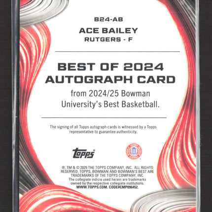 2025 Bowman University Best Basketball Ace Bailey #B24-AB Auto Gold /50