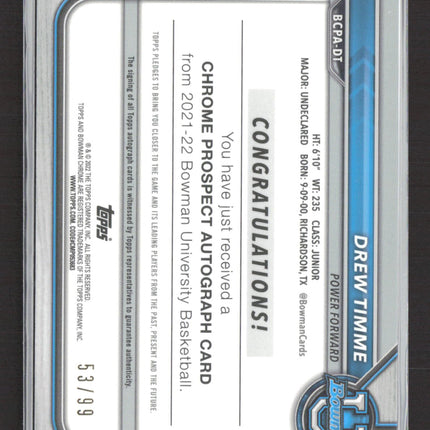 2022 Bowman University Chrome Drew Timme #BCPA-DT Green Refractor Auto /99