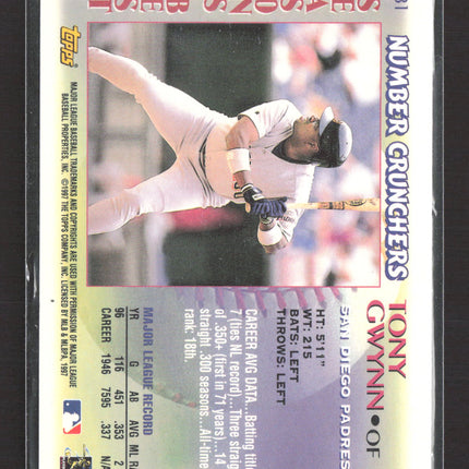 1997 Topps Season's Best Number Crunchers Tony Gwynn #SB1