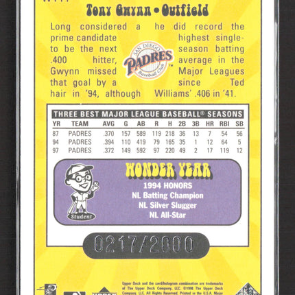 1999 Upper Deck Wonder Years Tony Gwynn #WY11 /2000