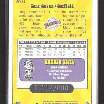1998 Upper Deck Wonder Years Tony Gwynn #WY11 /2000