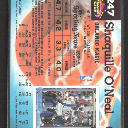 1992 Topps Stadium Club Shaquille O'Neal #247