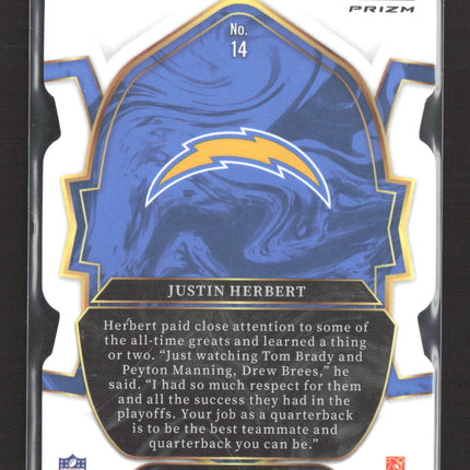 2023 Panini Select Prizm Concourse Justin Herbert #14 Black Red Die Cut