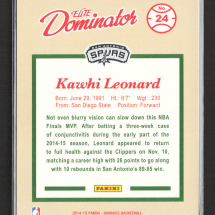 2015 Donruss Elite Dominator Kawhi Leonard #24 Green Checkerboard 312/999