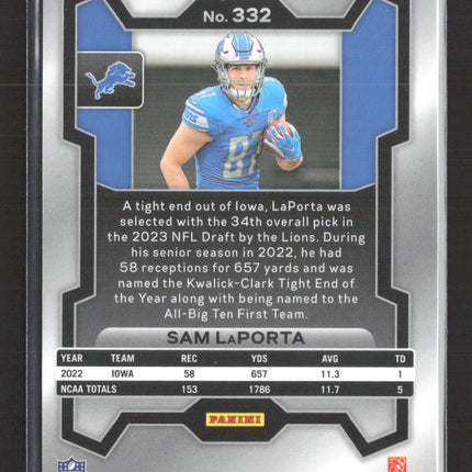 2023 Panini Prizm Sam LaPorta #332 White Black Checker RC