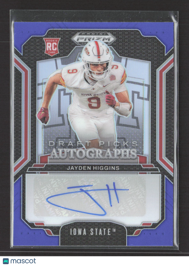 2025 Panini Prizm Draft Picks Jayden Higgins #DPA-JHS Purple 082/249 RC Auto