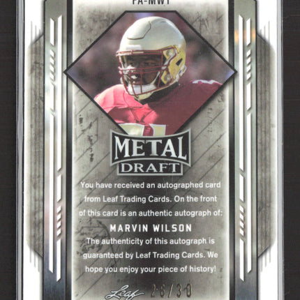 2021 Leaf Metal Draft Marvin Wilson #PA-MW1 Blue Wave 26/30 Auto