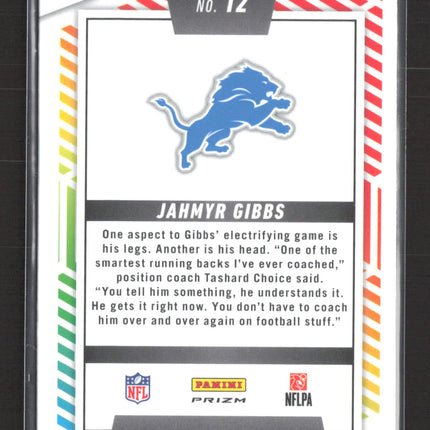 2025 Panini Mosaic Mosaic Men of Mastery Jahmyr Gibbs #12 Disco Prizm