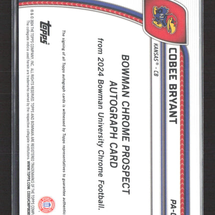 2024 Topps Bowman University Chrome Football Cobee Bryant #PA-CBR Auto