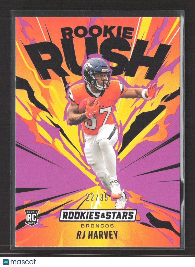 2025 Panini Rookies & Stars Rookie Rush RJ Harvey #15 RC 22/35 Purple