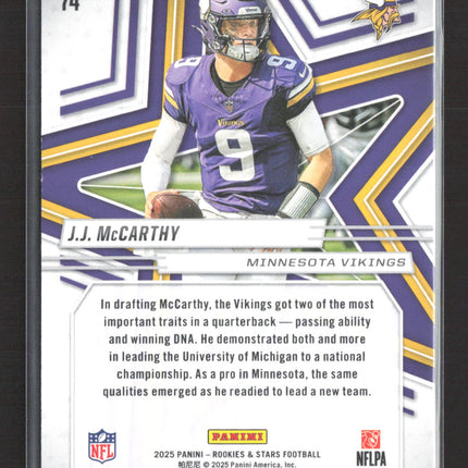 2025 Panini Rookies & Stars J.J. McCarthy #74 Purple 125/999