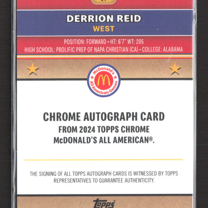 2024 Topps Chrome McDonald's American Derrion Reid #91 Gold Refractor /50 Auto