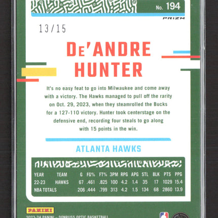 2024 Panini Donruss Optic De'Andre Hunter #194 Blue Glitter 13/15