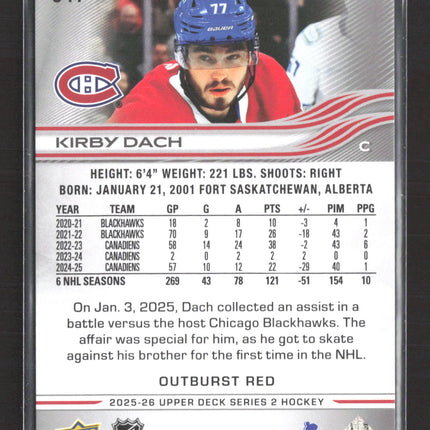 2026 Upper Deck Series 2 Hockey Outburst Red Kirby Dach #341 05/25