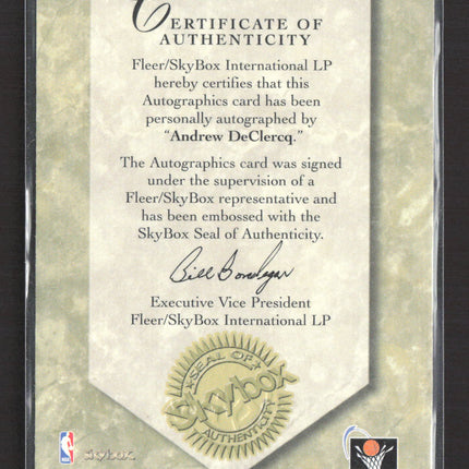 1999 SkyBox Autographics Andrew DeClercq Auto