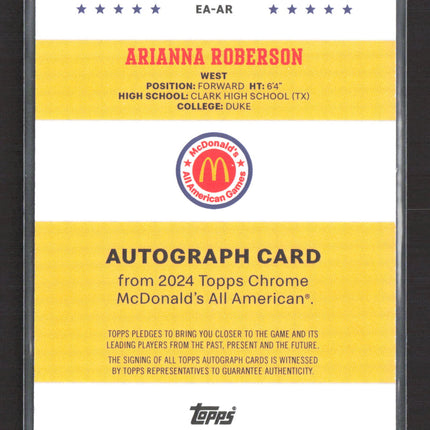 2024 Topps Chrome McDonald's All American Arianna Roberson #EA-AR Auto