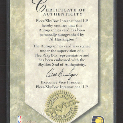 1999 SkyBox Autographics Al Harrington Auto