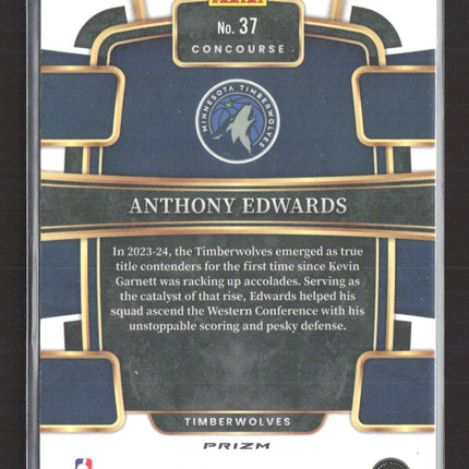 2024 Panini Select Prizm Concourse Anthony Edwards #37 Blue Tectonic