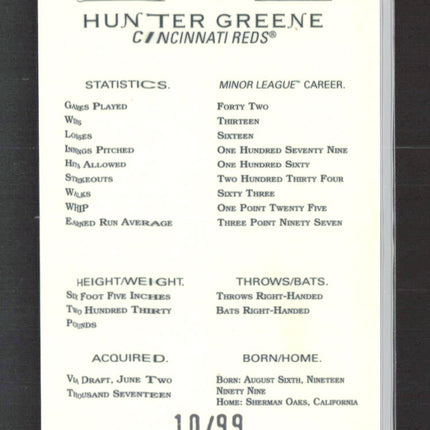 2022 Topps Allen & Ginter Chrome Hunter Greene #209 Green Refractor RC 10/99