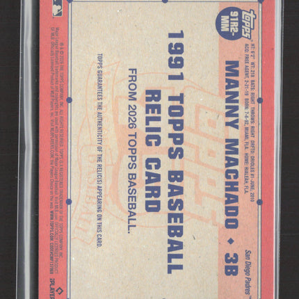 2026 Topps Baseball 1991 Topps Relic Manny Machado #91R2-MM Green Relic 73/99