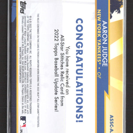 2022 Topps All-Star Stitches Aaron Judge #ASSC-AJ All-Star Stitches Relic Card