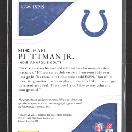 2020 Panini Immaculate Collection Michael Pittman Jr. #ISP19 Patch RC 10/99 Auto