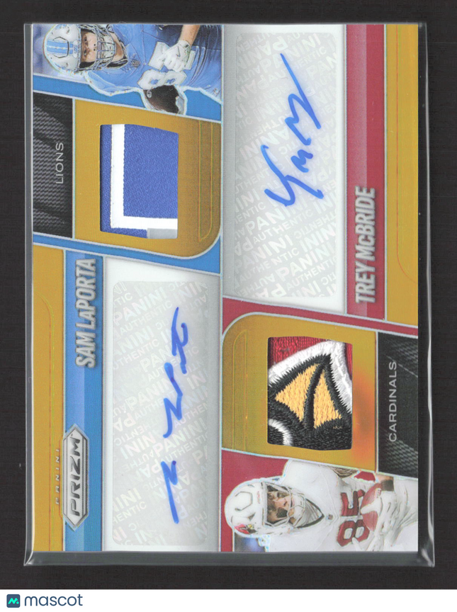 2025 Panini Prizm Football Sam LaPorta Trey McBride 06/10 Gold Patch Auto