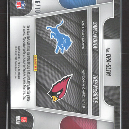 2025 Panini Prizm Football Sam LaPorta Trey McBride 06/10 Gold Patch Auto