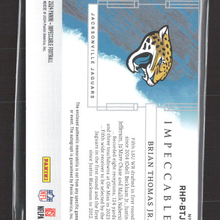 2024 Panini Impeccable Elegance Brian Thomas Jr. #RHP-BTJ Patch 71/75 RC Auto
