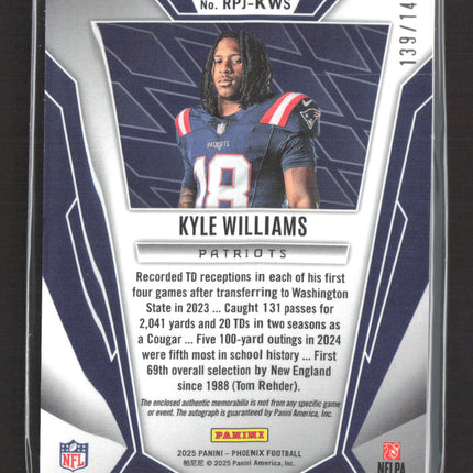 2025 Panini Phoenix Rookie Phenom Kyle Williams #RPJ-KWS RC 139/149 Patch Auto