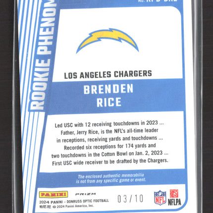 2024 Donruss Optic Prizm Rookie Phenom Brenden Rice #RPB-BRE Gold RC 03/10 Patch