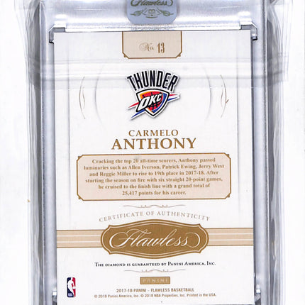 2017 Panini Flawless Carmelo Anthony #13 08/20 Diamond
