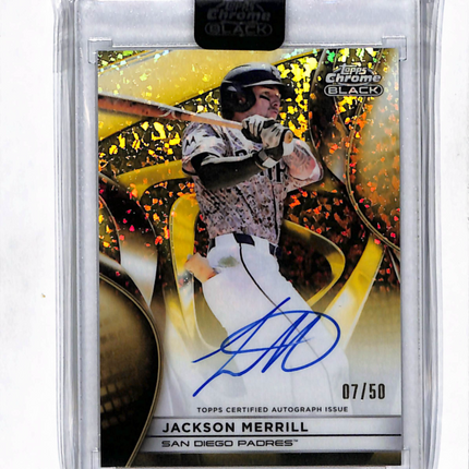 2025 Topps Chrome Black Jackson Merrill #CBA-JM Gold Mini-Diamond 07/50 Auto