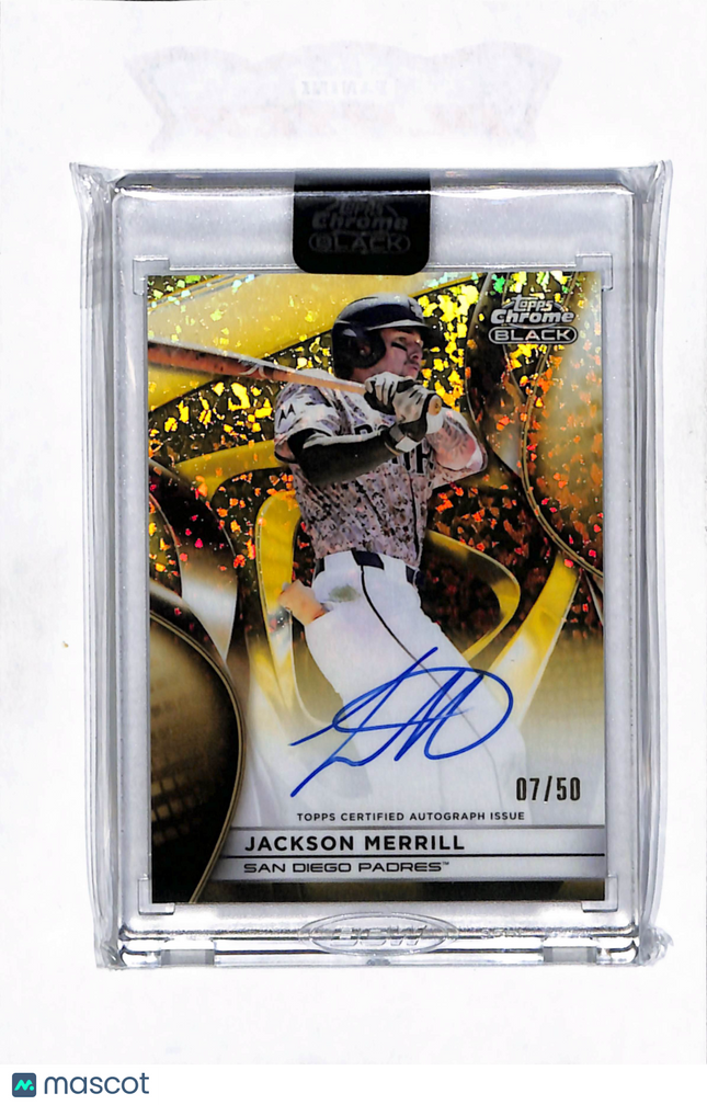 2025 Topps Chrome Black Jackson Merrill #CBA-JM Gold Mini-Diamond 07/50 Auto