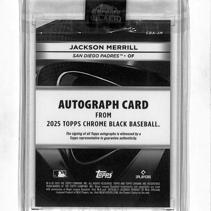 2025 Topps Chrome Black Jackson Merrill #CBA-JM Gold Mini-Diamond 07/50 Auto
