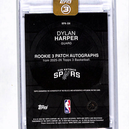 2025 Topps 3 Dylan Harper #RPH-DH Triple Patch Memorabilia 15/15 Auto