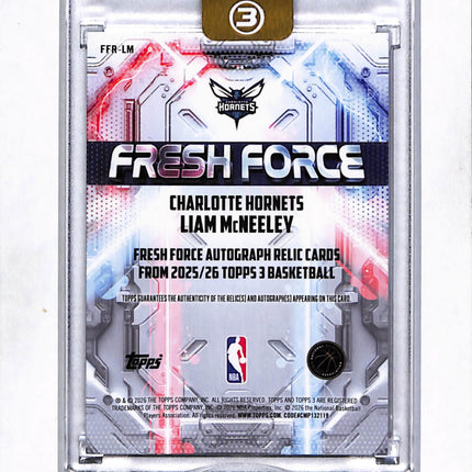 2025 Topps 3 Fresh Force Liam McNeeley #FFR-LM Patch Relic Auto /49