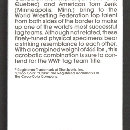 1987 Circle K WWF Supermatch Cards Tom Zenk Rick Martel #16