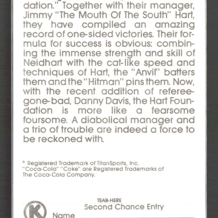 1987 Coca-Cola K-Mart WWF Supermatch Cards The Hart Foundation #3