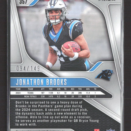 2024 Panini Prizm Football Jonathon Brooks #357 Red 094/149 RC Auto