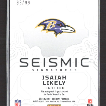 2025 Panini Obsidian Seismic Signatures Isaiah Likely #SS-ILY 98/99 Auto