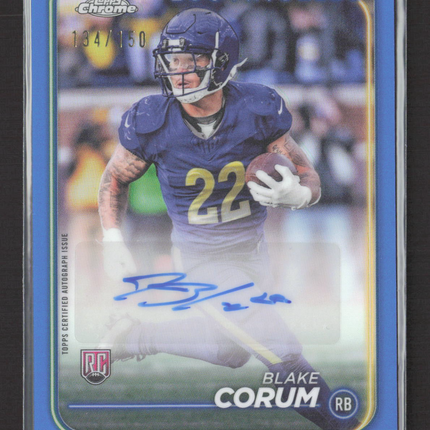 2024 Topps Chrome Blake Corum #RA-BCO Blue Refractor RC 134/150 Auto