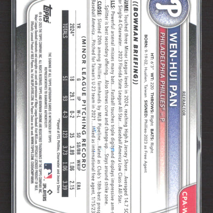 2025 Bowman Chrome Wen-Hui Pan #CPA-WP Refractor 1st Bowman 312/499 Auto