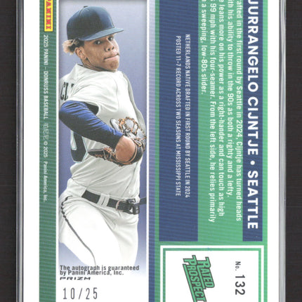 2025 Donruss Optic Prizm Jurrangelo Cijntje #132 Rated Prospect 10/25 Auto