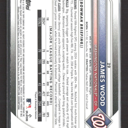 2025 Topps Bowman Chrome James Wood #29 Blue Mojo Refractor RC 007/175