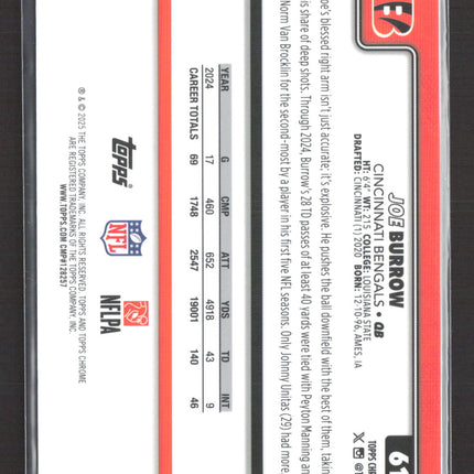 2025 Topps Chrome Joe Burrow #61 Blue Sapphire